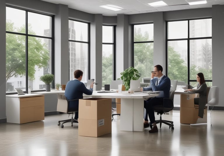 A multi-story apartment building with a distinctive red and white checkered facade. The structure is positioned on the left side of the image, leaving a large expanse of overcast sky to the right. The building features balconies, windows, and a sign indicating something is for rent or sale.