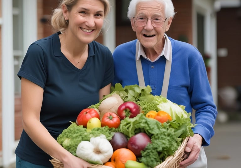 A caring professional assisting an elderly person at home.