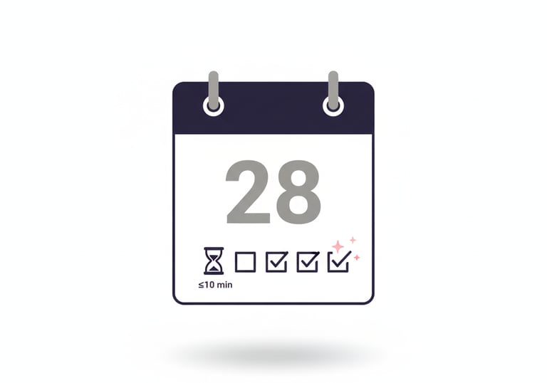 Calendario de 28 días con tareas pequeñas marcadas