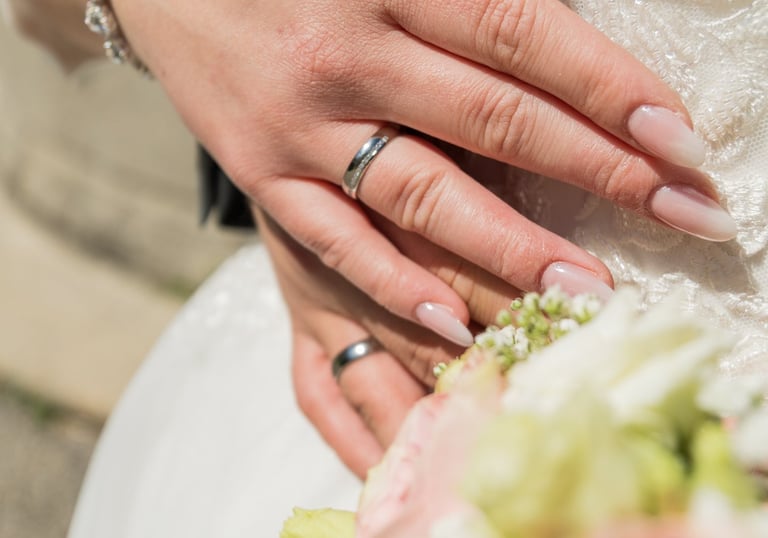 Hochzeitsfotografie, Ringe, Hochzeitskleid, Buchen