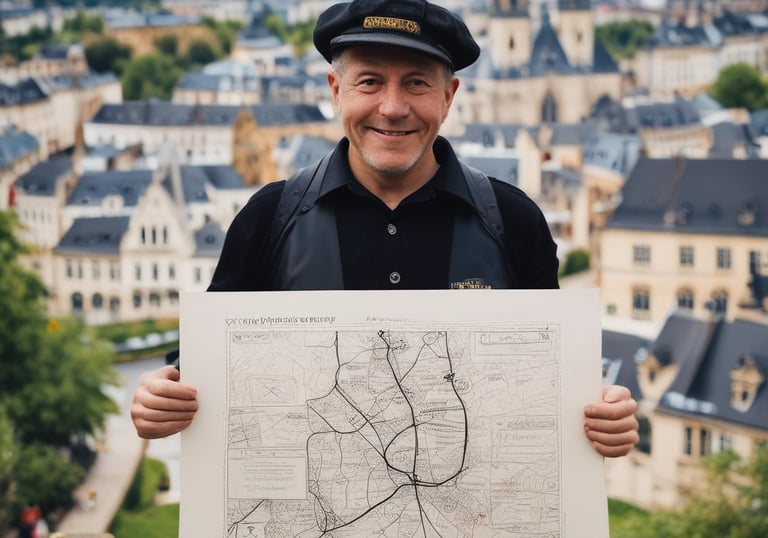 a man in a hat and a hat holding a map of a city