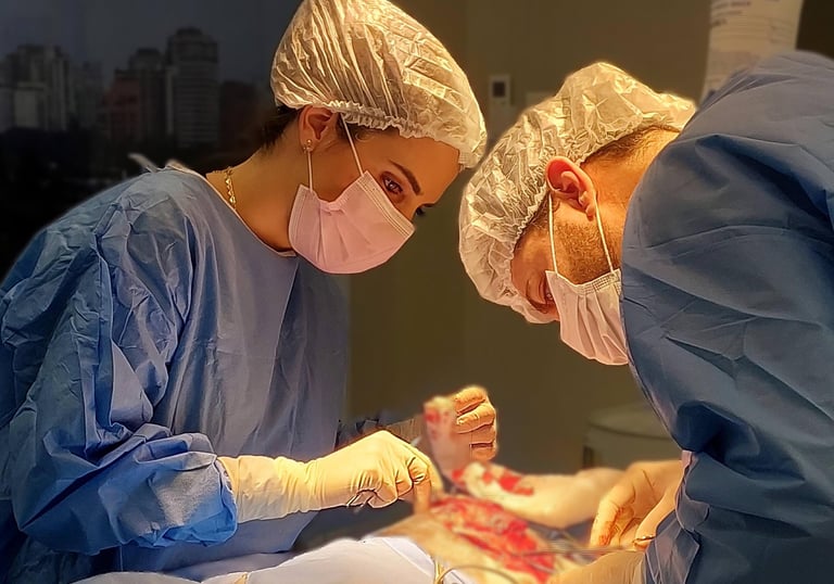 a man and woman in scrubs are performing surgery