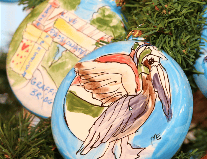 painted ornament of pelican