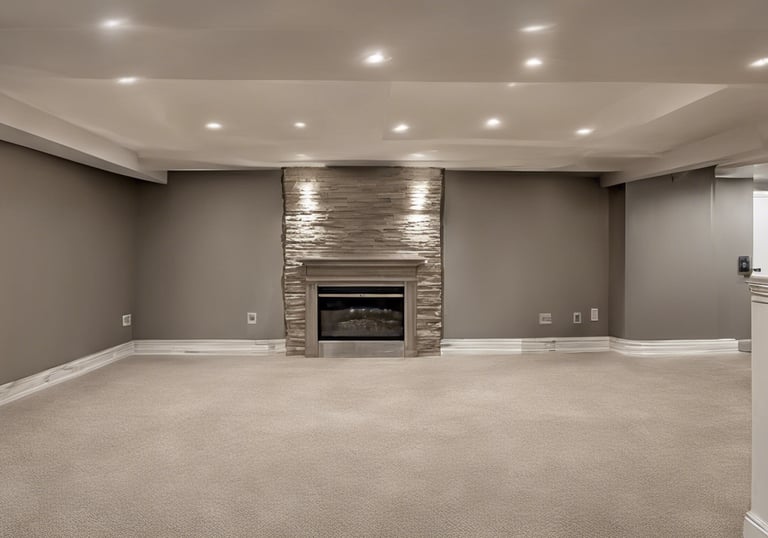 a simple basement remodel with carpeted flooring