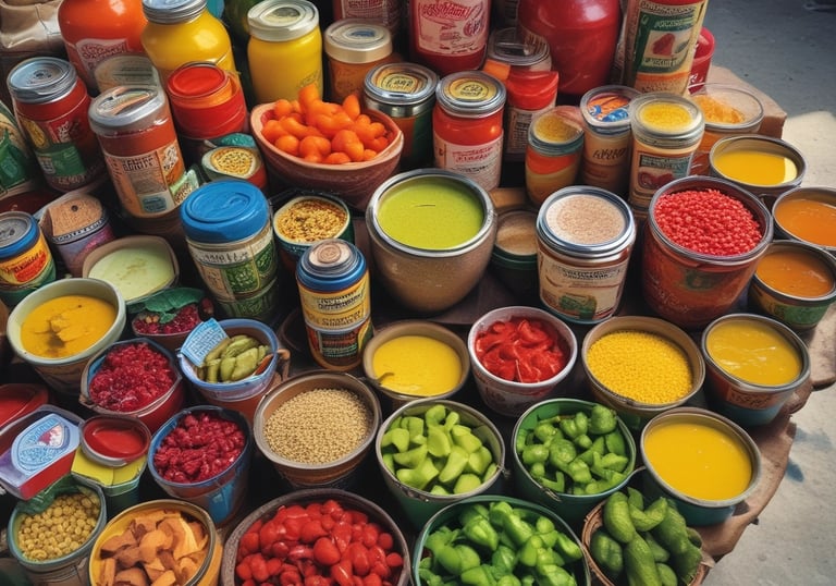 A variety of fresh produce including bananas, lemons, tomatoes, carrots, broccoli, red chili peppers, green onions, and a wooden spoon with a green powder.