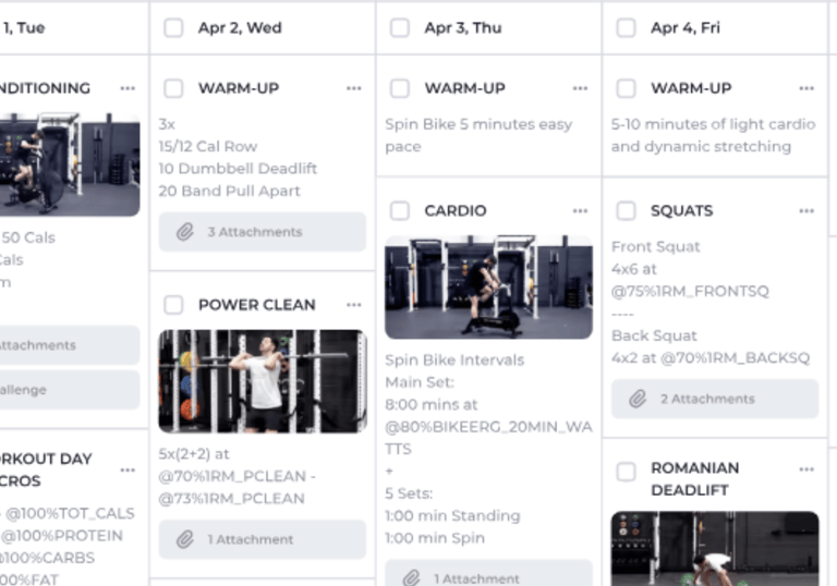 A training calendar for muscle building