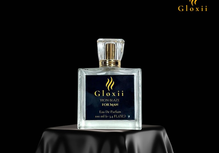 RON BLAZE by Gloxii premium smoky scent displayed in studio lighting.”