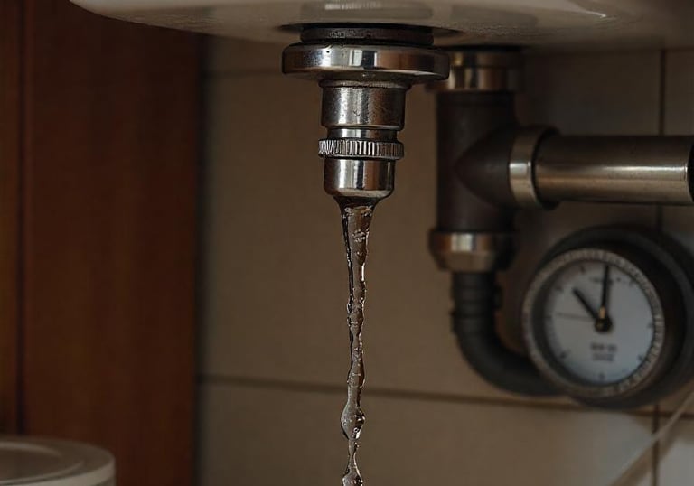 une fuite d'eau sous un évier 