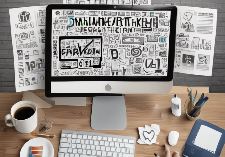 Team of professionals collaborating on digital marketing strategies in a modern office environment.