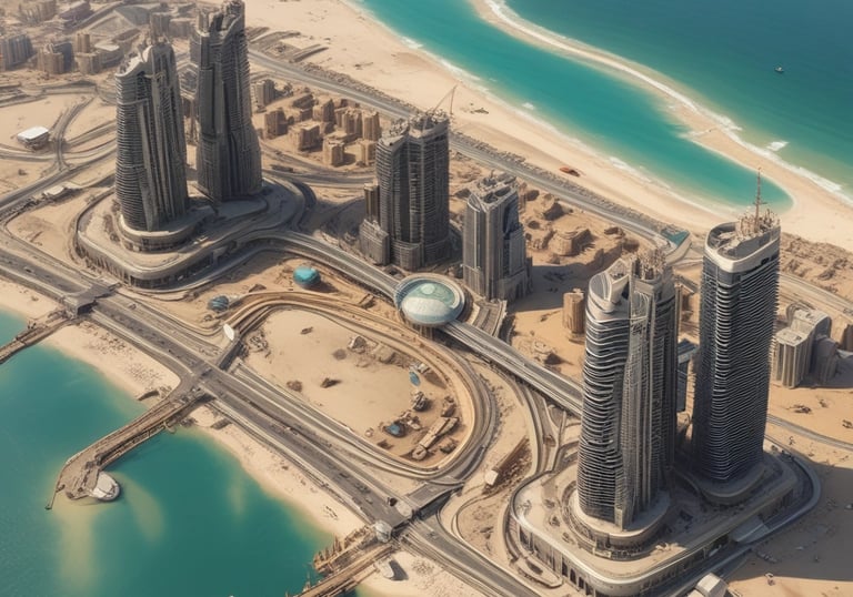 Architectural designs and blueprints on a table.