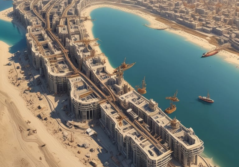 A construction site with workers and machinery.