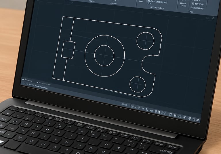A happy inventor reviewing patent documents accompanied by technical sketches.