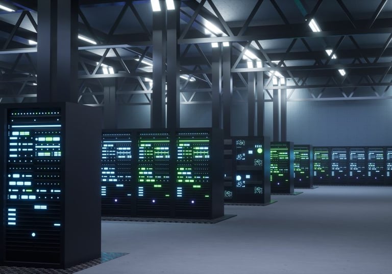 a large room with a lot of servers and a lot of servers