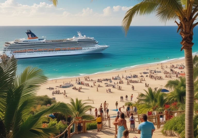 A neon sign with both English and Chinese characters illuminates against a dark background. The sign advertises a travel agency with services such as visa, tour, and ticket assistance. The surrounding area is dimly lit, with faint reflections visible.