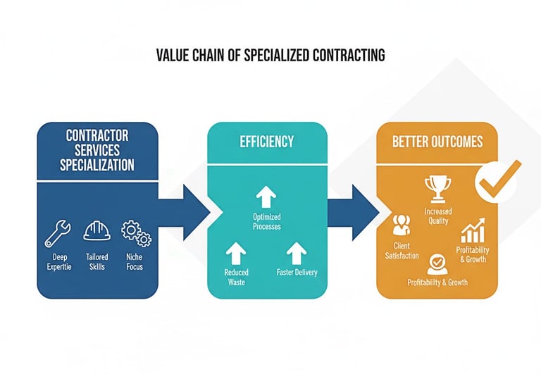 An infographic illustrates a "Value Chain of Specialized Contracting.