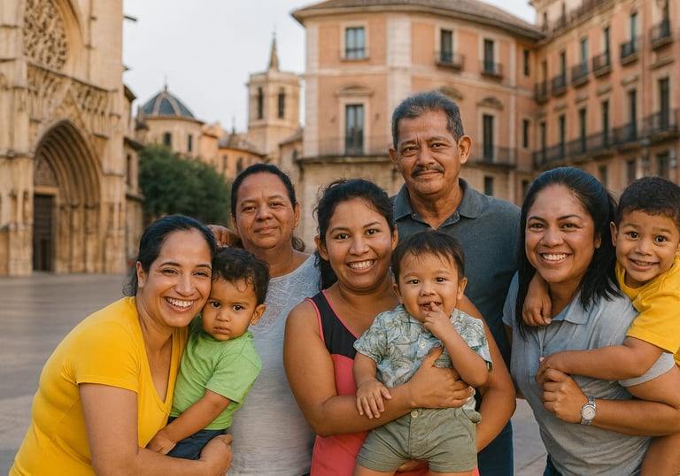 a family posing for a picture in Spain