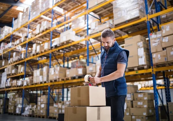 A Tellus Supplies team member carefully packing a customer order in the warehouse for fast and reliable delivery