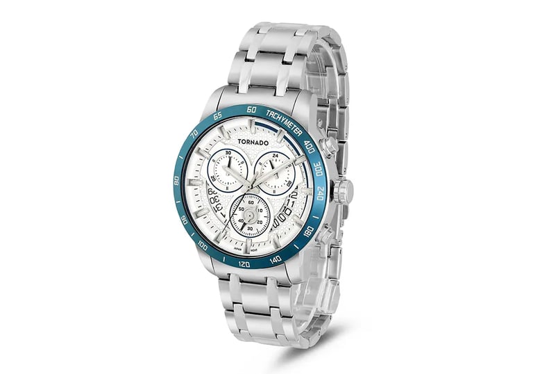 a watch with a white and blue watch face