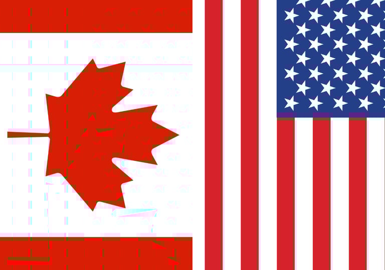 Candian and American Flag together, services offered in both countries