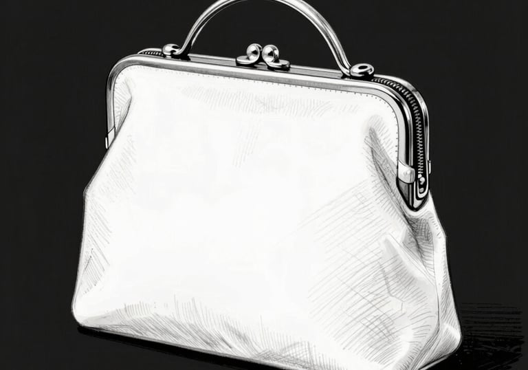 A collection of stylish handbags is displayed on a reflective surface in a well-lit retail environment. There are three handbags of varying sizes, predominantly featuring a black and beige color scheme. In the background, shelves with other products are visible, slightly out of focus, creating a sophisticated and upscale atmosphere.