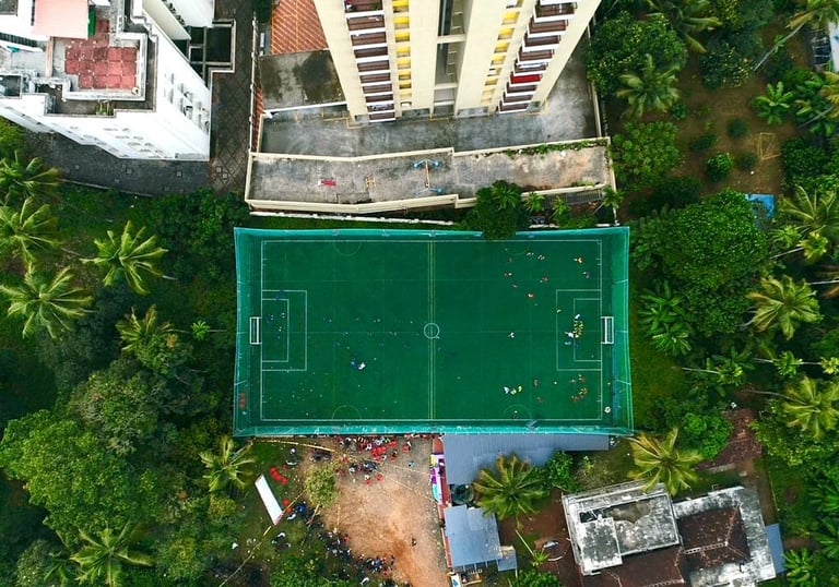 areal view of soccerpitch football turf in edappally 