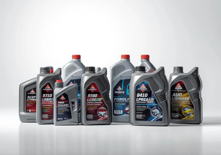 a group of motor oil bottles with a white background