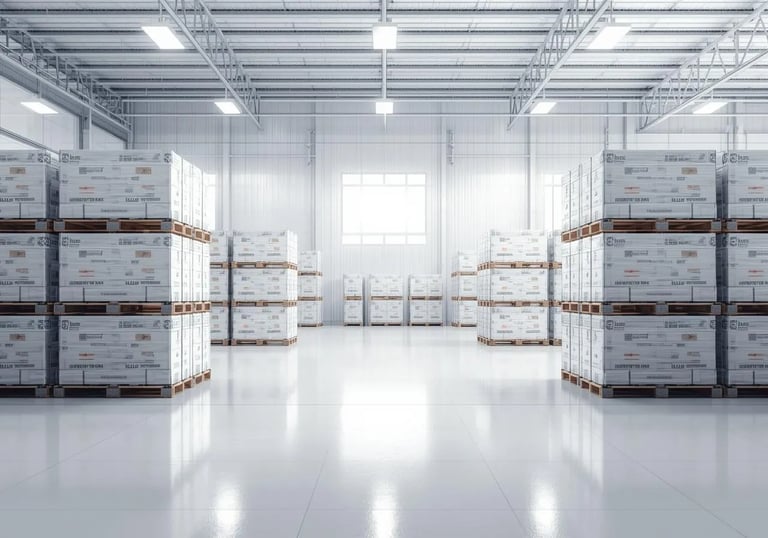 a warehouse warehouse with pallets of boxes and boxes of boxes
