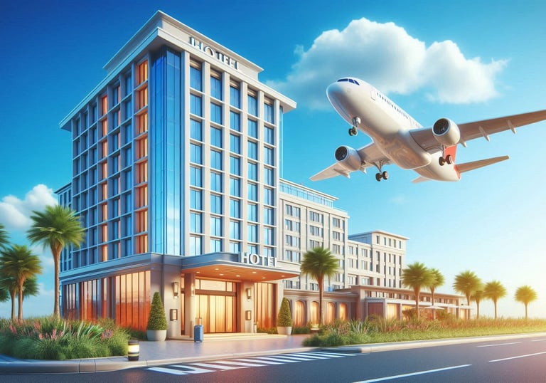 Hotel with a Flight take off in view