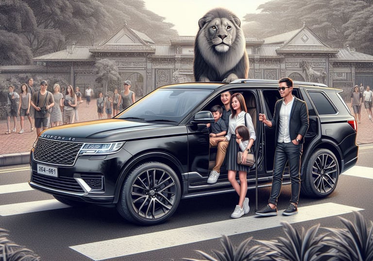 A family on their way to a Zoo in a hired car