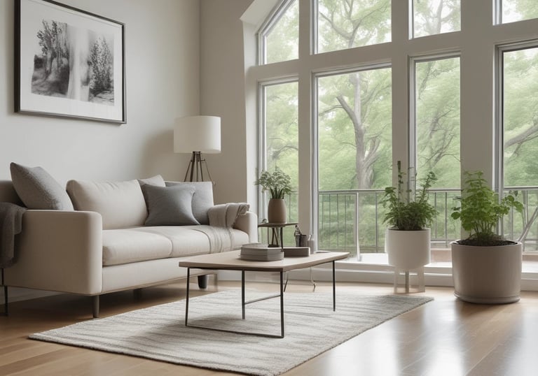 A tidy, elegant office space with deep teal accents and golden light.