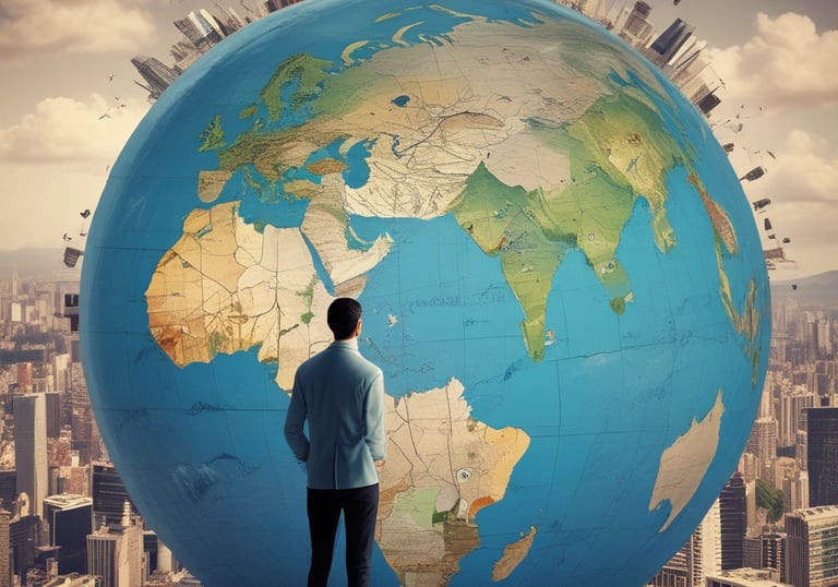 A large, modern building with a prominent red logo of a financial institution on its façade. The building has a geometric and industrial design, surrounded by other urban structures. A rooftop with various equipment and antennas can be seen, along with a cityscape in the background.