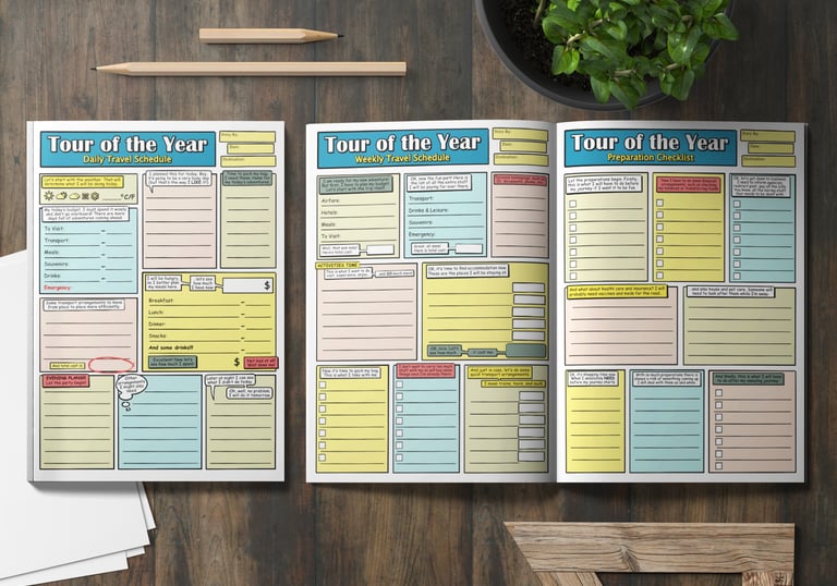 Comic book travel planner on the table