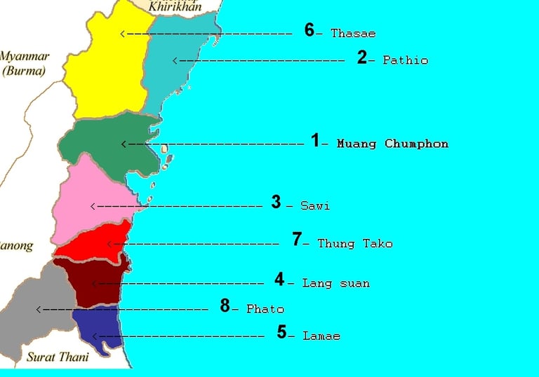 les 8 districts de Chumphon