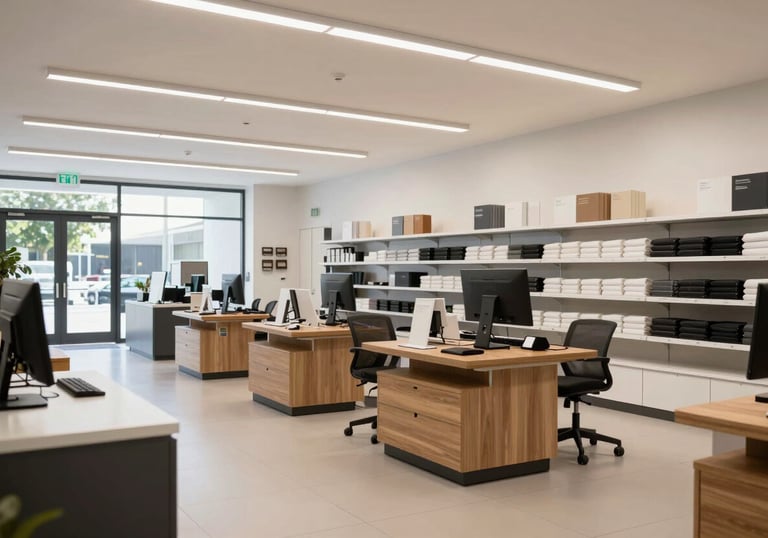A crisp photograph of a professional Australian retail environment with modern fixtures and bright, clear lighting.