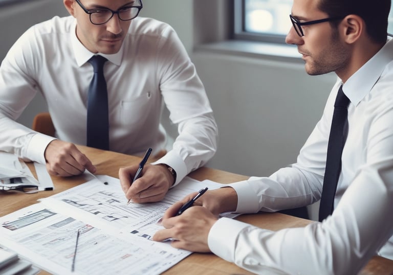 Image showing a professional presenting a business plan on a digital tablet to clients.