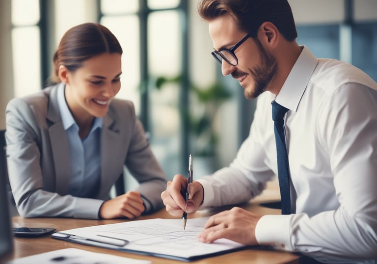 Photo of a modern office workspace with documents and coffee cups, symbolizing business planning.