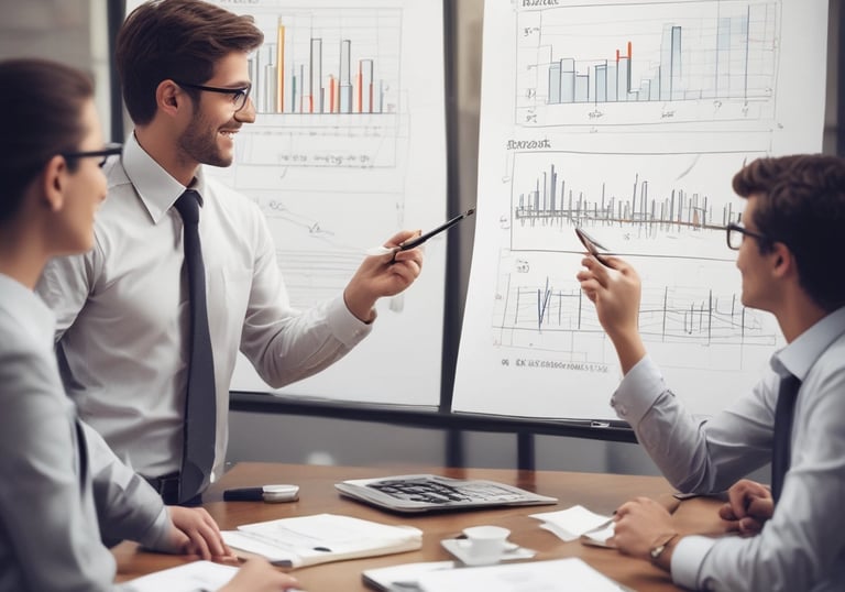 Photo of a modern office workspace with documents and coffee cups, symbolizing business planning.