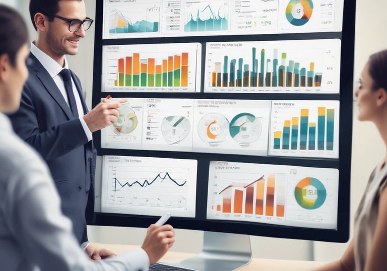 Image showing a professional presenting a business plan on a digital tablet to clients.