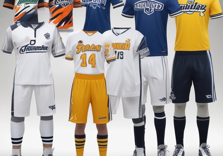 Display of promotional items including branded pens, mugs, and bags.