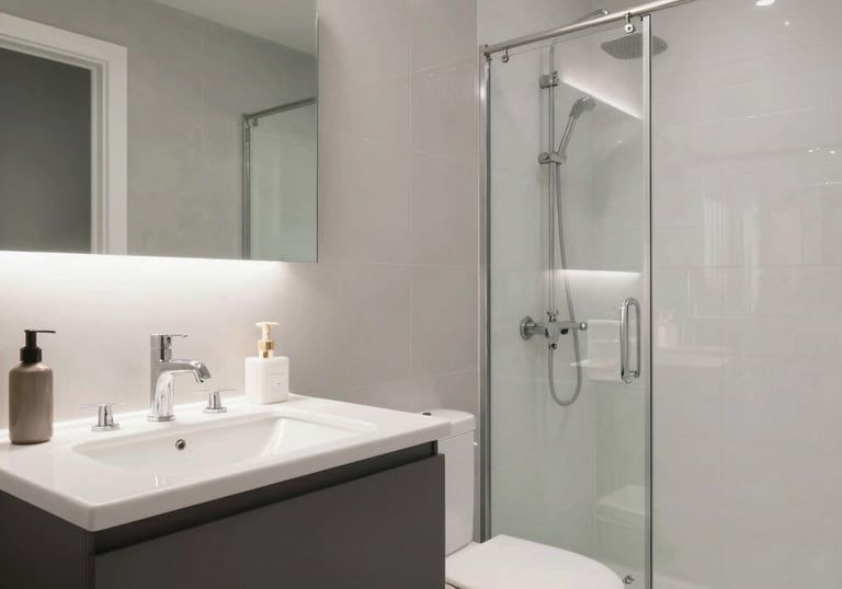 a man riding a skateboard down a street next to tall buildings