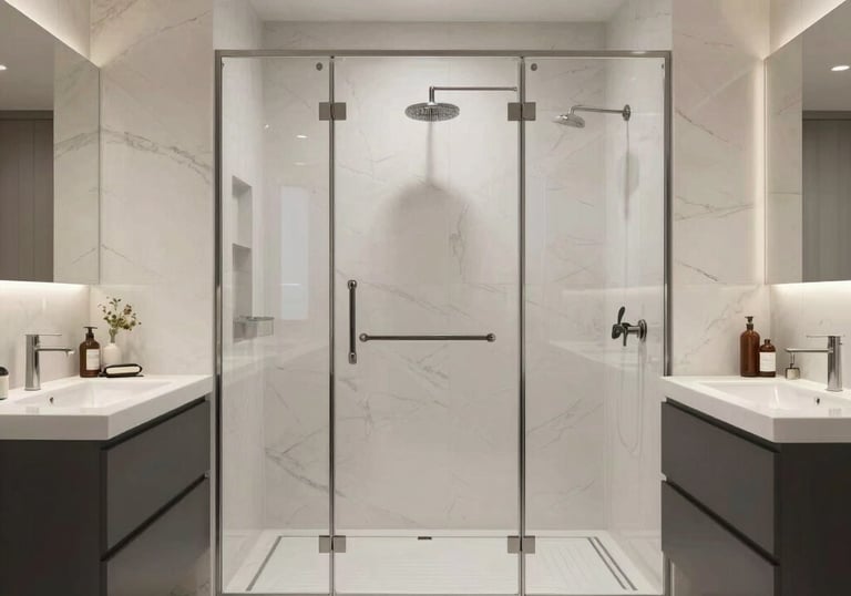 a man riding a skateboard down a street next to tall buildings