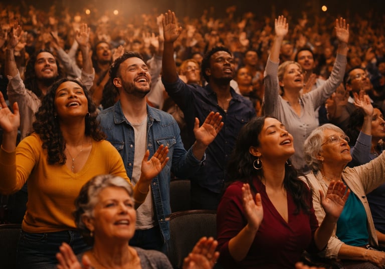Crowd worshipping and praising God