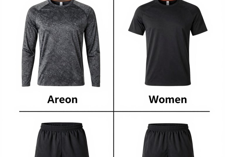 Flat lay of gym wear including jerseys, shorts, and accessories in black, red, and white.