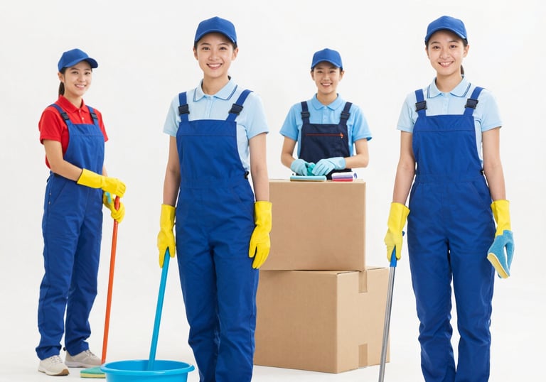 Cleaning supplies arranged neatly, ready for a detailed home or office cleaning session.