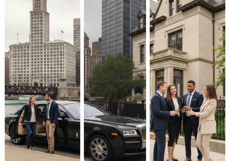“Luxury Chicago black car service offering private city tours near downtown landmarks.”