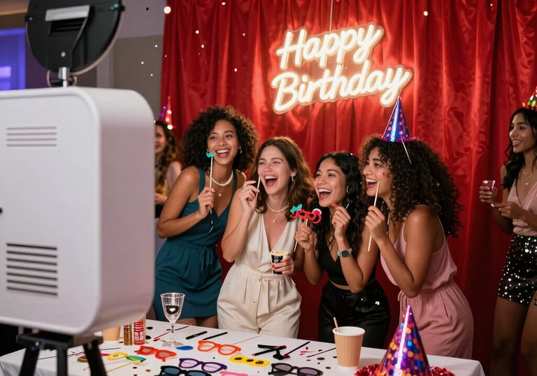 A sleek photobooth setup at a corporate event with guests enjoying the experience.