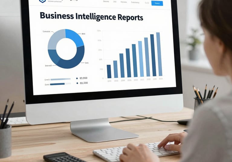 Dashboard showing automated workflows and enterprise resource planning visuals.