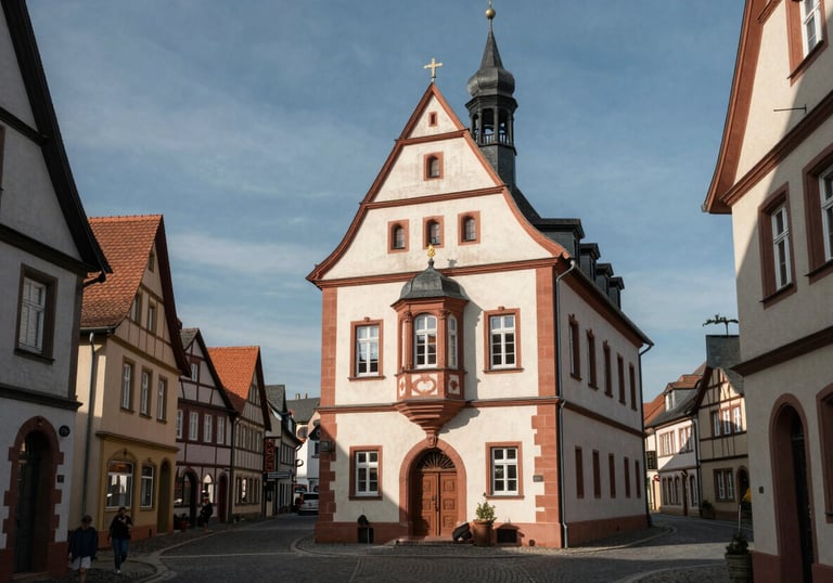 The picturesque town hall or a recognizable street in Bellheim, Südpfalz, during a clear day, Central European architecture, professional photography.