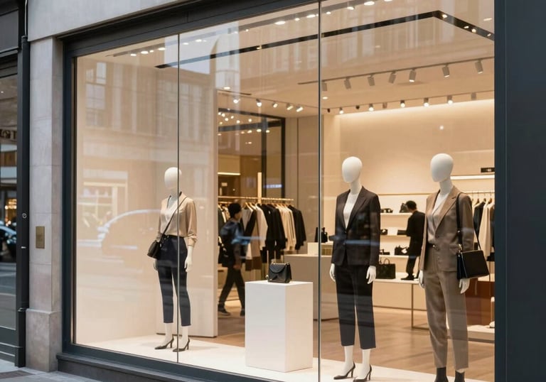 Professional cleaner using squeegee on a large storefront window.