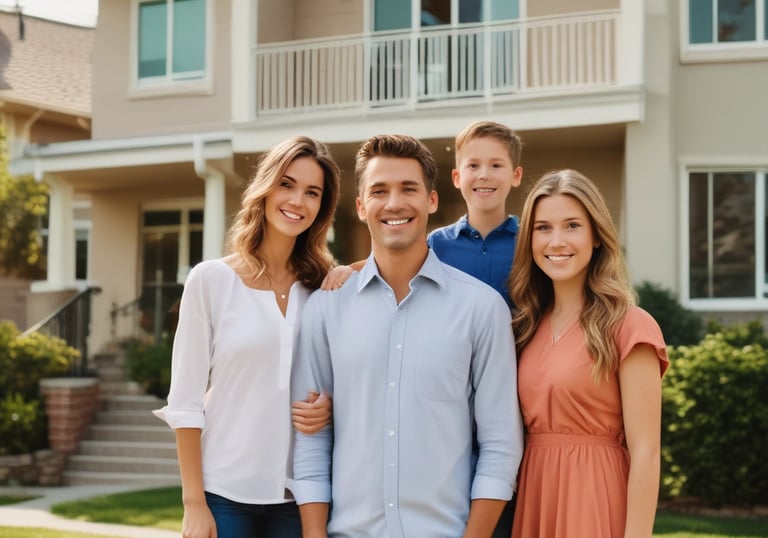 A clean, simple icon of a house with a shield overlay in navy and gold tones.